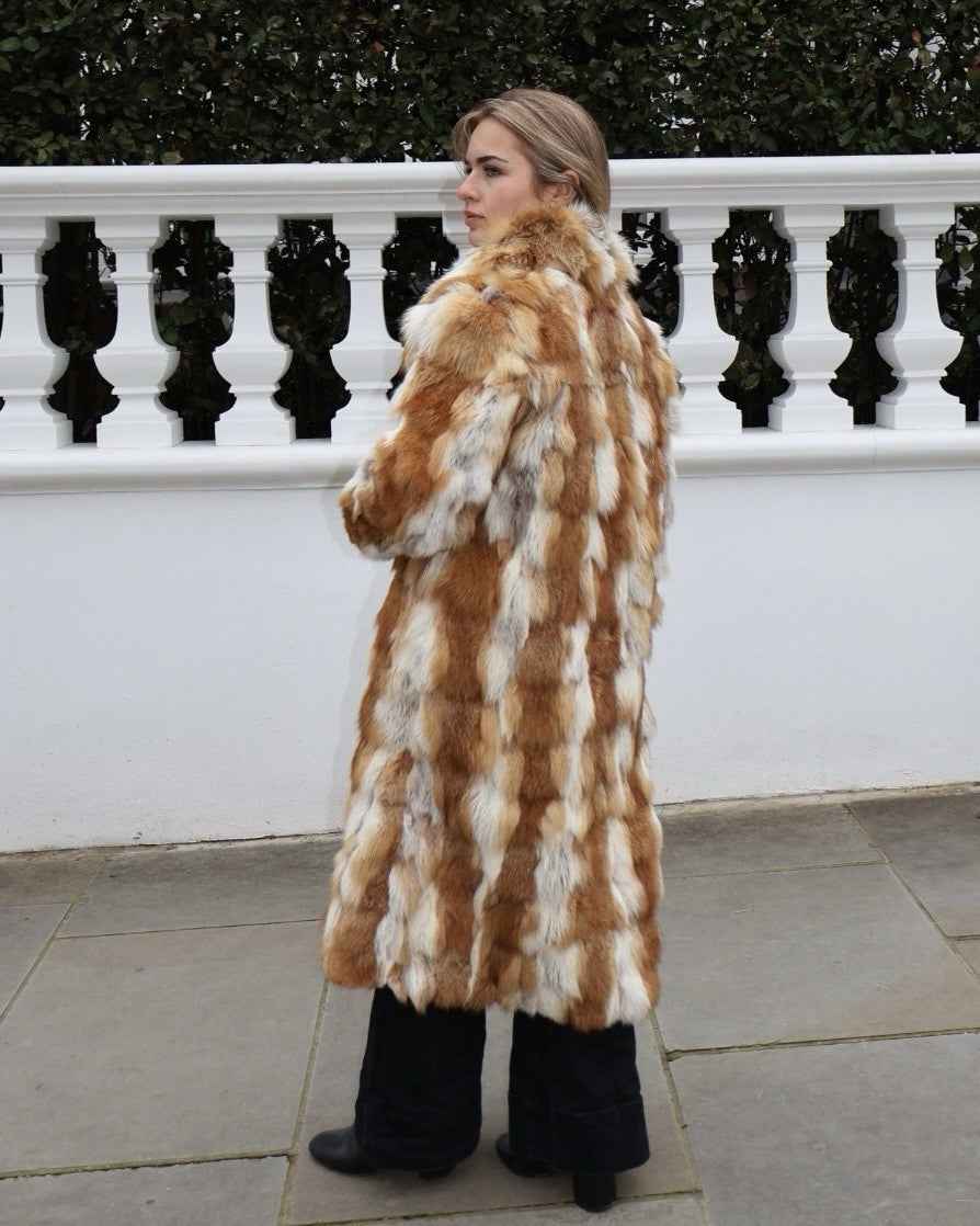 UNIQUE Vintage Red Fox Fur Long Coat Real Fur Medium Uk10-12