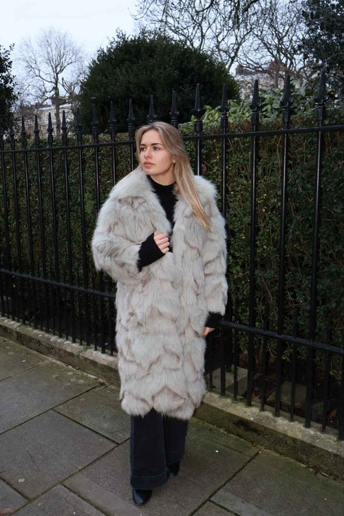 Fluffy White Fox Fur Coat Real Fur Long Size UK6-12 Small