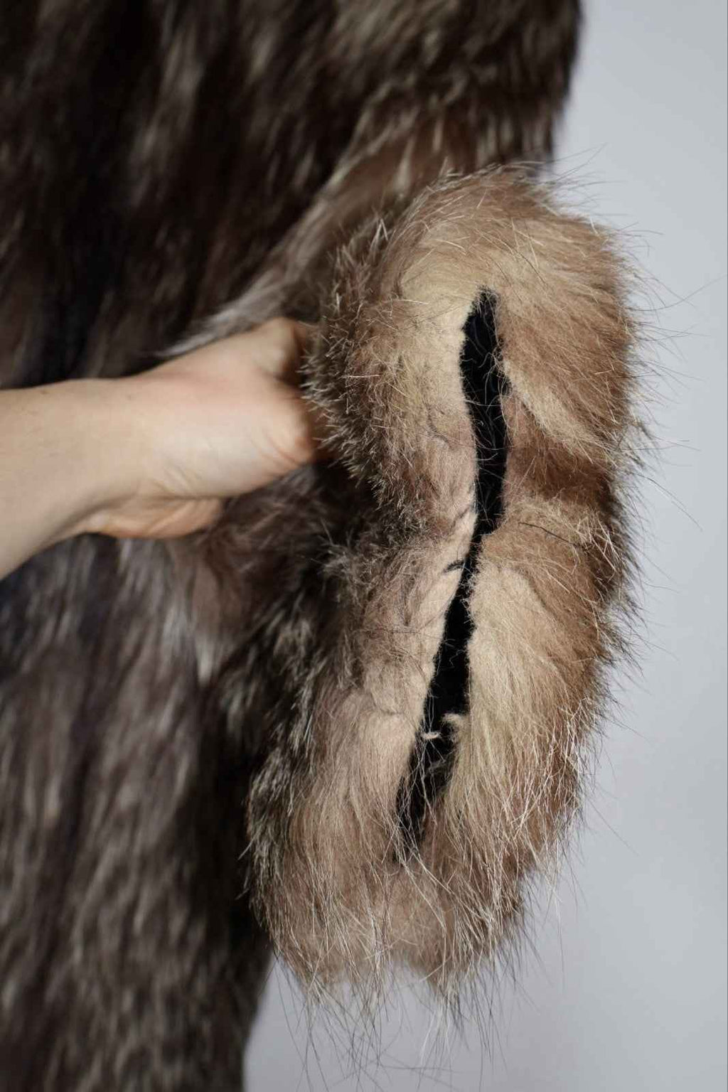 Scalloped Hem Vintage Silver Fox Fur Coat Unusual Real Fur Size Medium