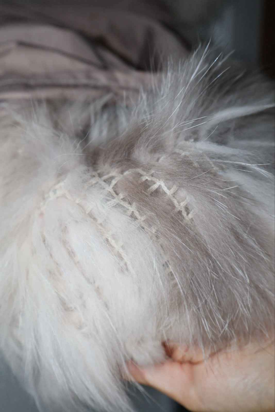 Preowned Knitted Long Pink Fox Fur Coat Real Fur Soft Fluffy  XS