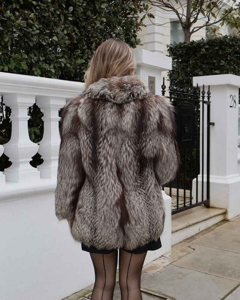 Vintage Silver Fox Fur Coat Real Fur Great Condition Size Small #81