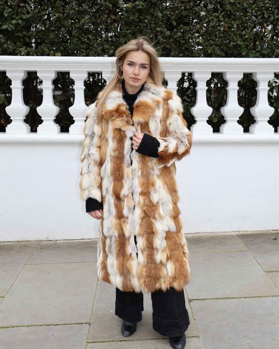 UNIQUE Vintage Red Fox Fur Long Coat Real Fur Medium Uk10-12