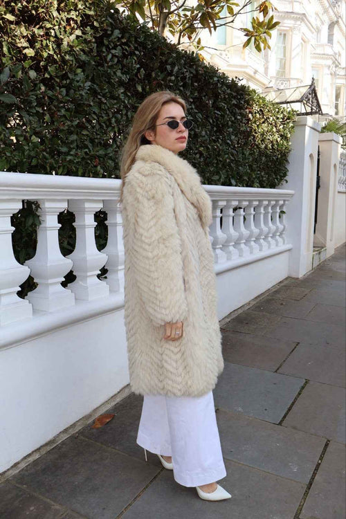 Carrie Bradshaw Style Long White Vintage Fox Fur Coat Size L