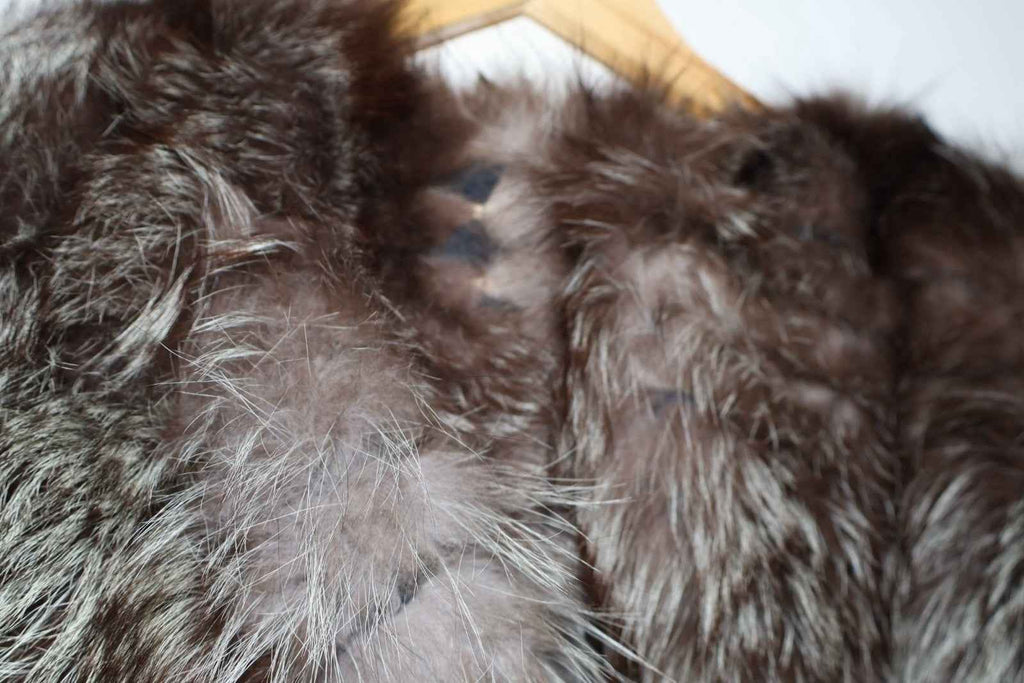 BEAUTIFUL Vintage Silver Fox And Mink Fur Coat Real Fur Hooded