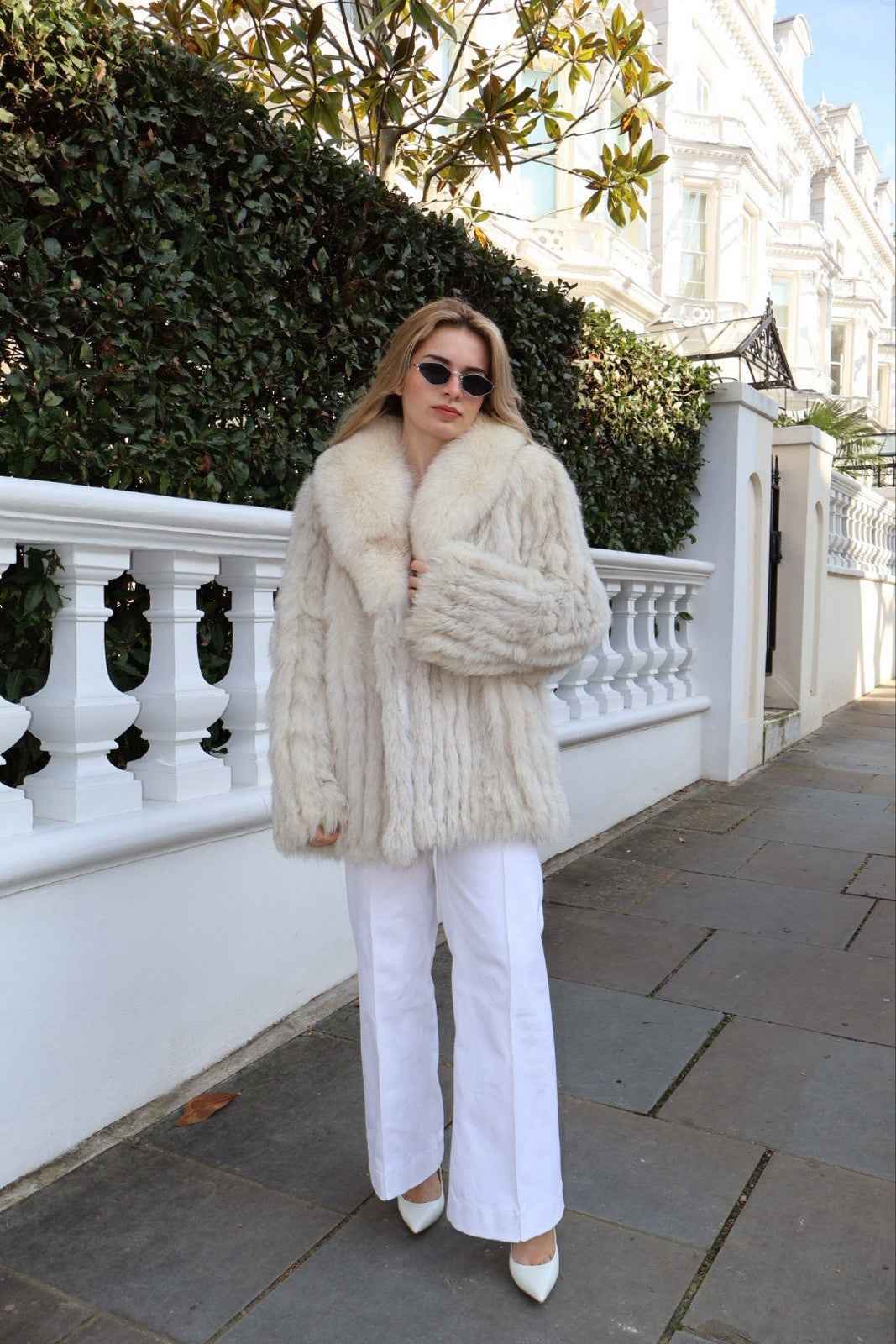 RARE L/XL Arctic Vintage Fox Fur Coat Real Fur Stunning