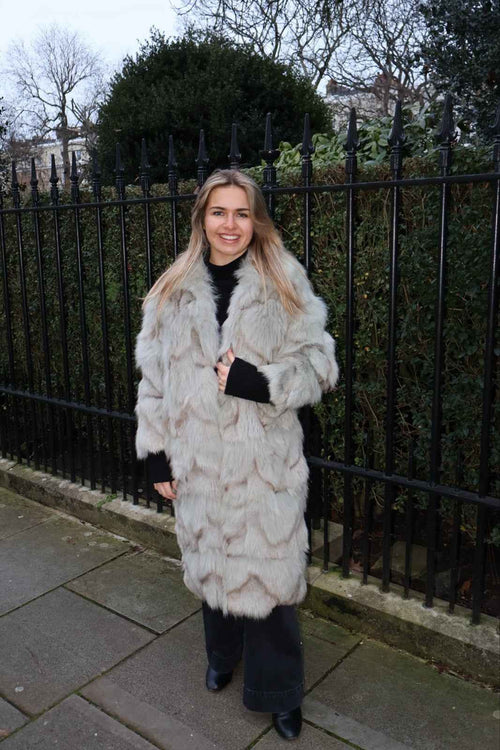 Fluffy White Fox Fur Coat Real Fur Long Size UK6-12 Small