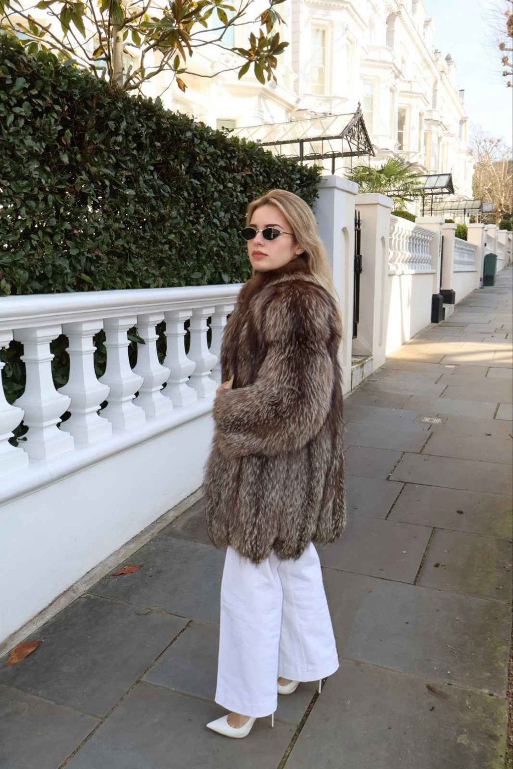 Scalloped Hem Vintage Silver Fox Fur Coat Unusual Real Fur Size Medium