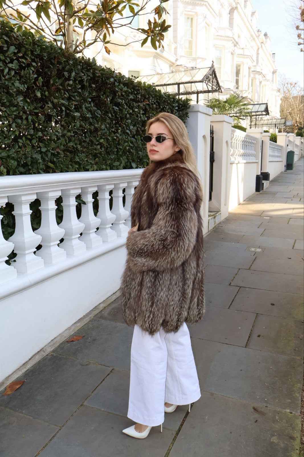 Scalloped Hem Vintage Silver Fox Fur Coat Unusual Real Fur Size Medium