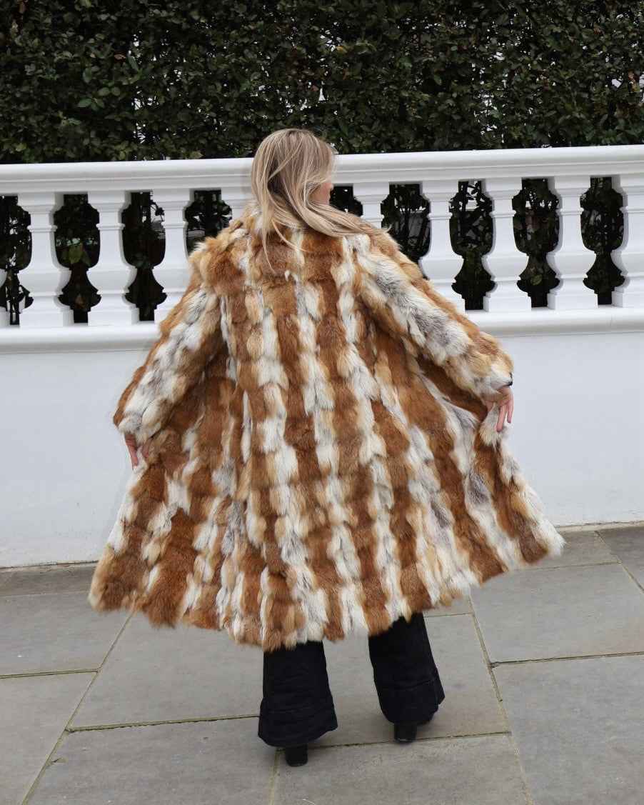 UNIQUE Vintage Red Fox Fur Long Coat Real Fur Medium Uk10-12