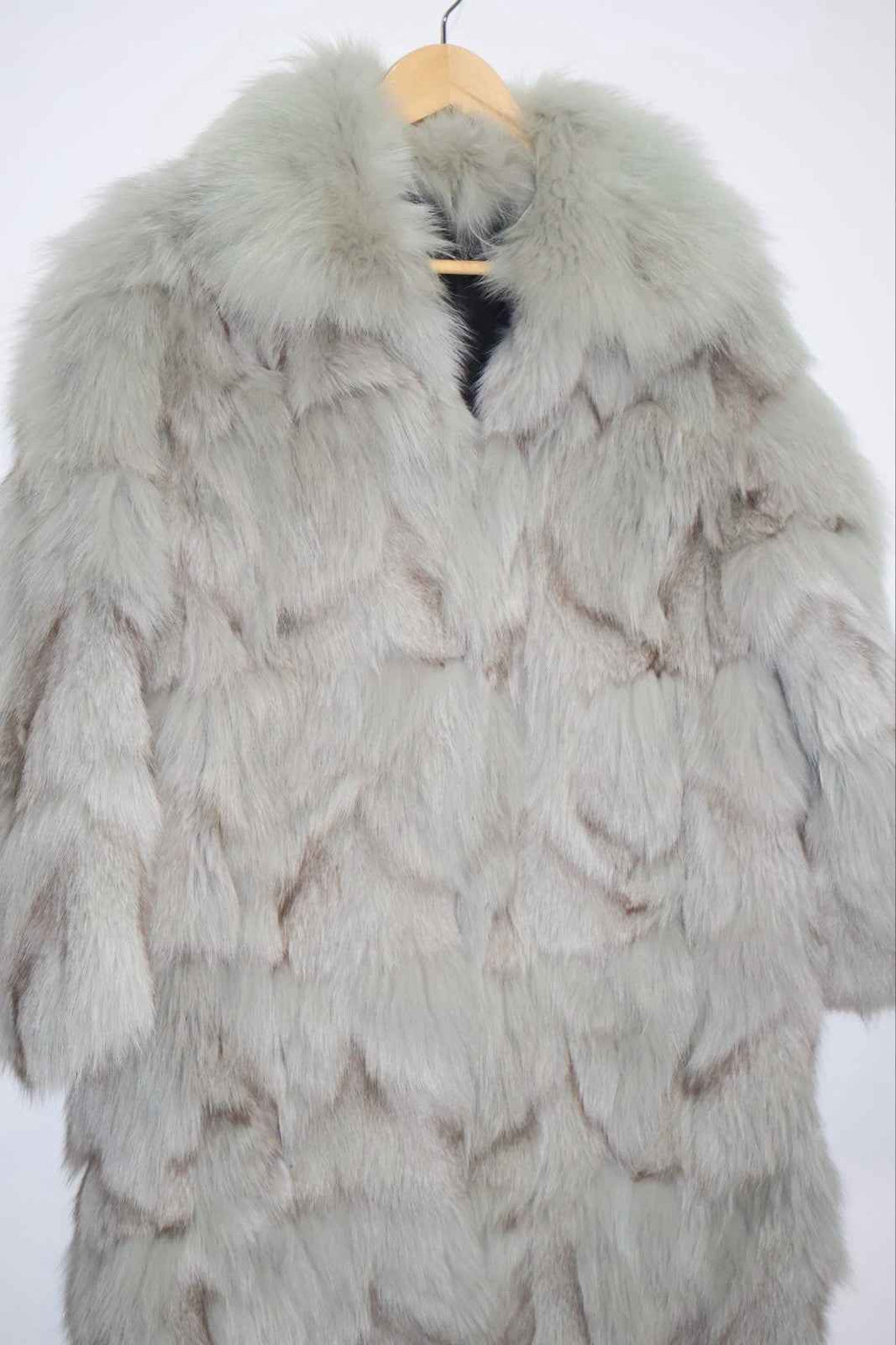 Fluffy White Fox Fur Coat Real Fur Long Size UK6-12 Small