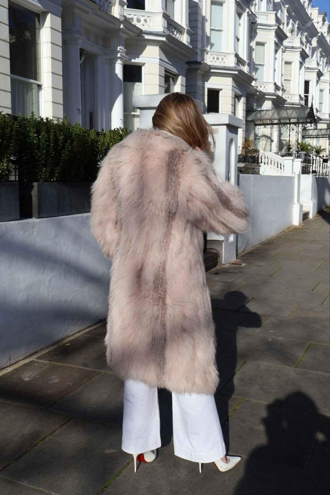 Preowned Knitted Long Pink Fox Fur Coat Real Fur Soft Fluffy  XS