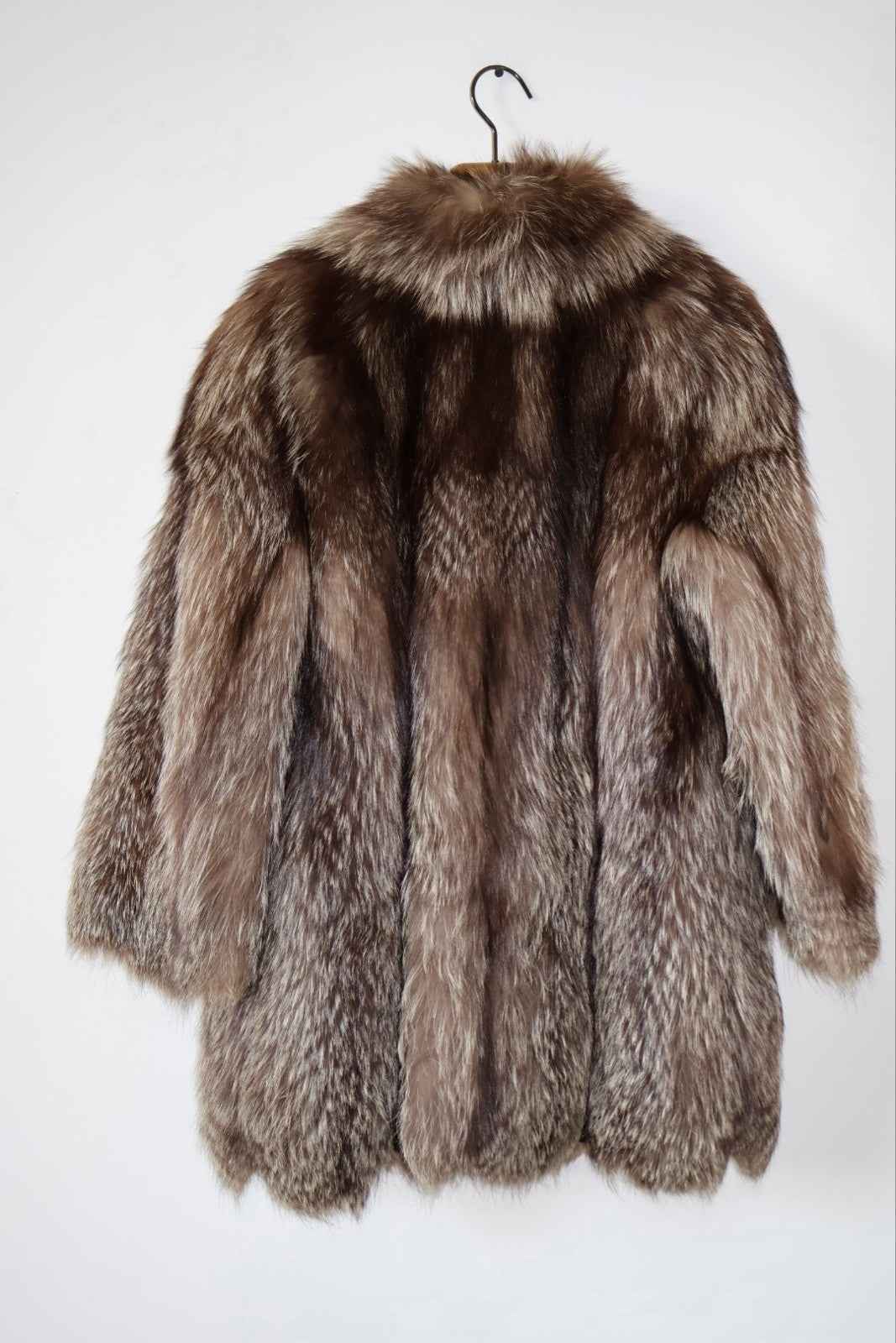 Scalloped Hem Vintage Silver Fox Fur Coat Unusual Real Fur Size Medium