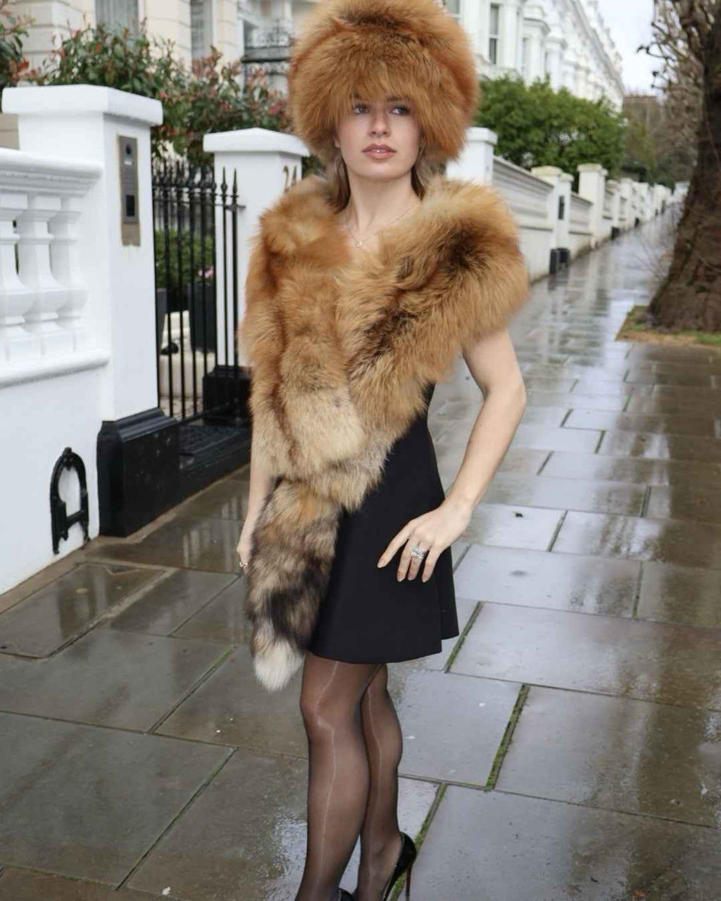 Incredible Red Fox Boa, Optional Matching Hat Real Fur Scarf Shawl