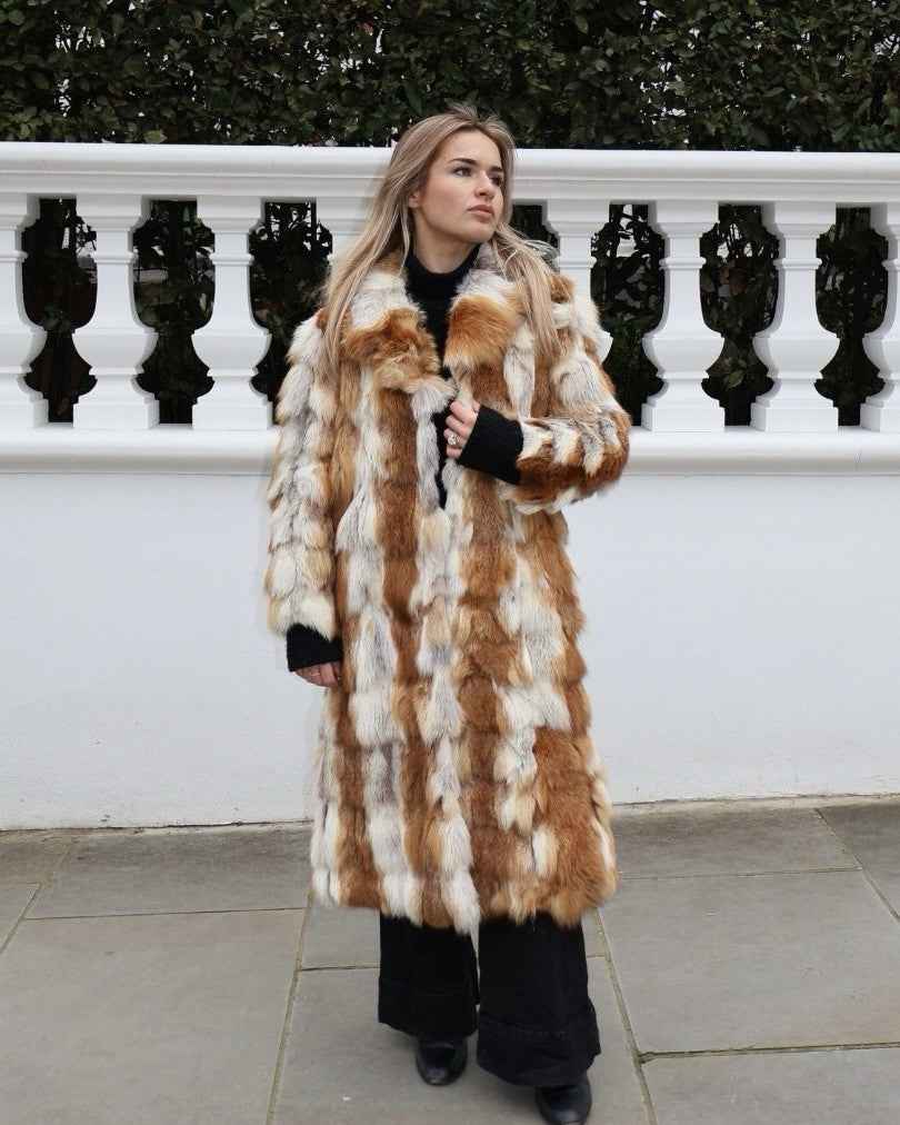 UNIQUE Vintage Red Fox Fur Long Coat Real Fur Medium Uk10-12