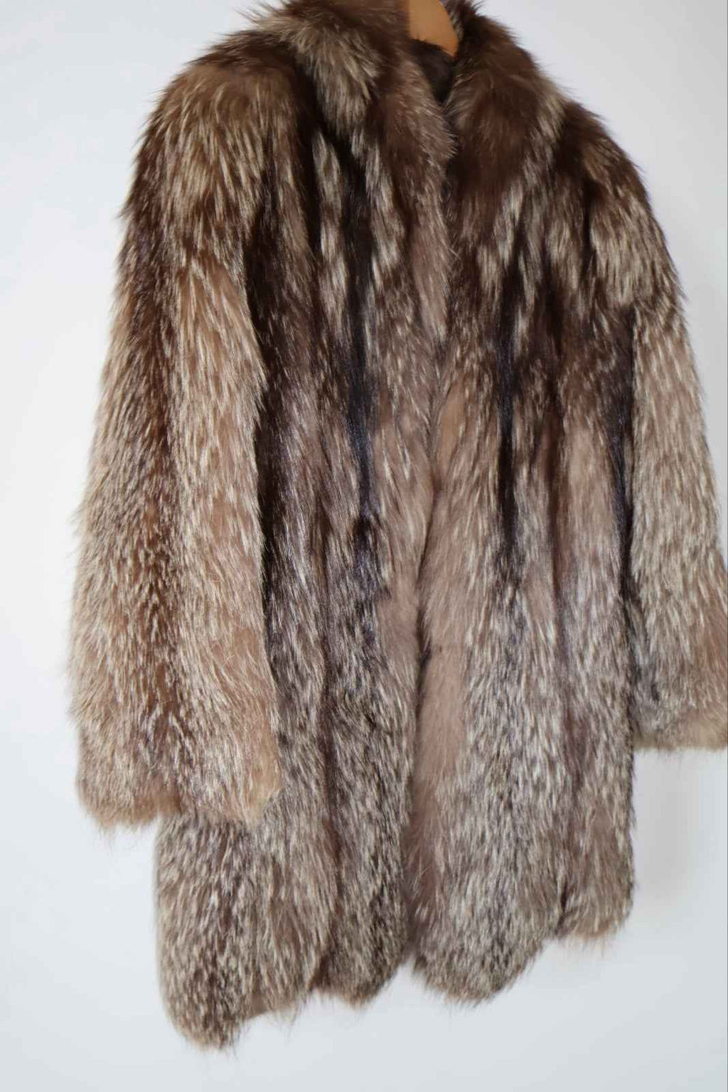 Scalloped Hem Vintage Silver Fox Fur Coat Unusual Real Fur Size Medium