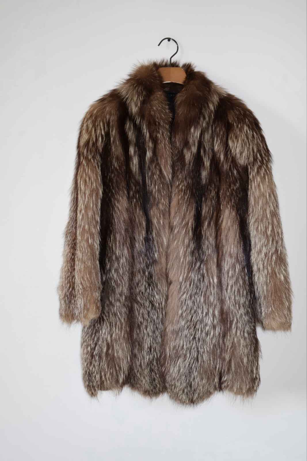 Scalloped Hem Vintage Silver Fox Fur Coat Unusual Real Fur Size Medium