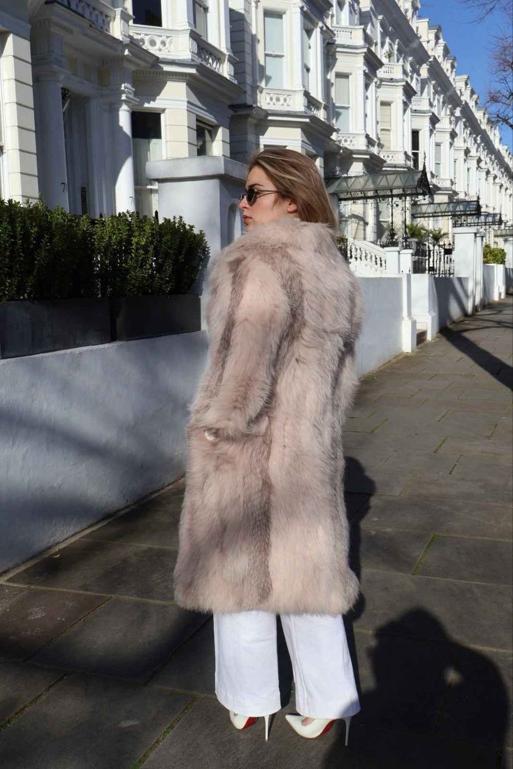 Preowned Knitted Long Pink Fox Fur Coat Real Fur Soft Fluffy  XS