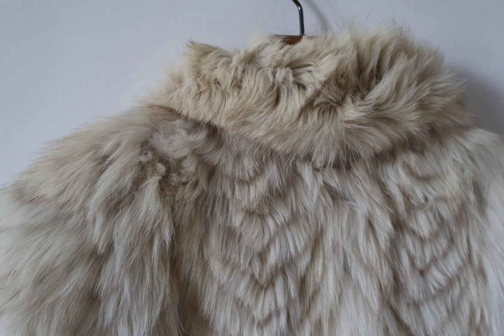 Carrie Bradshaw Style Long White Vintage Fox Fur Coat Size L