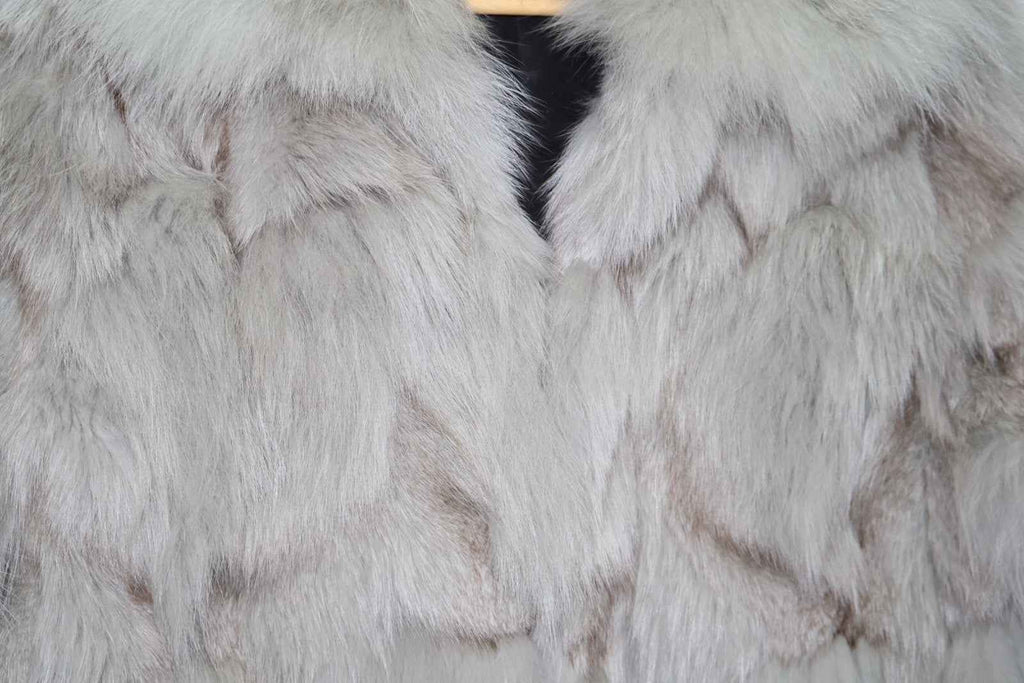 Fluffy White Fox Fur Coat Real Fur Long Size UK6-12 Small