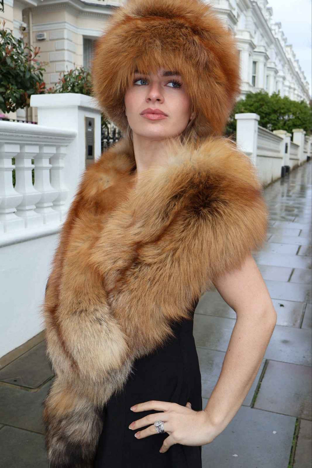 Incredible Red Fox Boa, Optional Matching Hat Real Fur Scarf Shawl