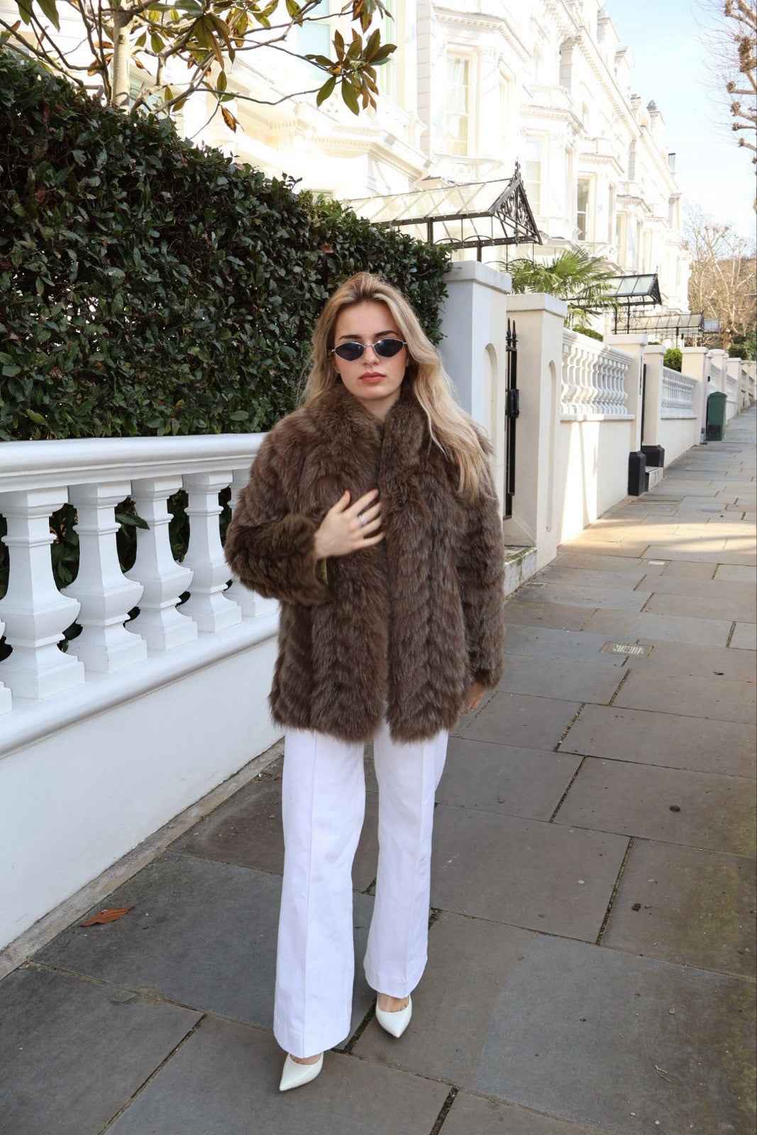 Vintage Josephine Chocolate Fox Fur Coat, Size Small 6-10UK