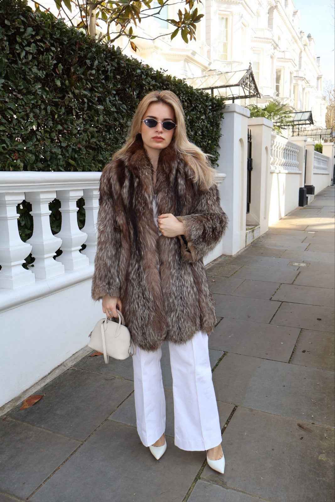 Scalloped Hem Vintage Silver Fox Fur Coat Unusual Real Fur Size Medium