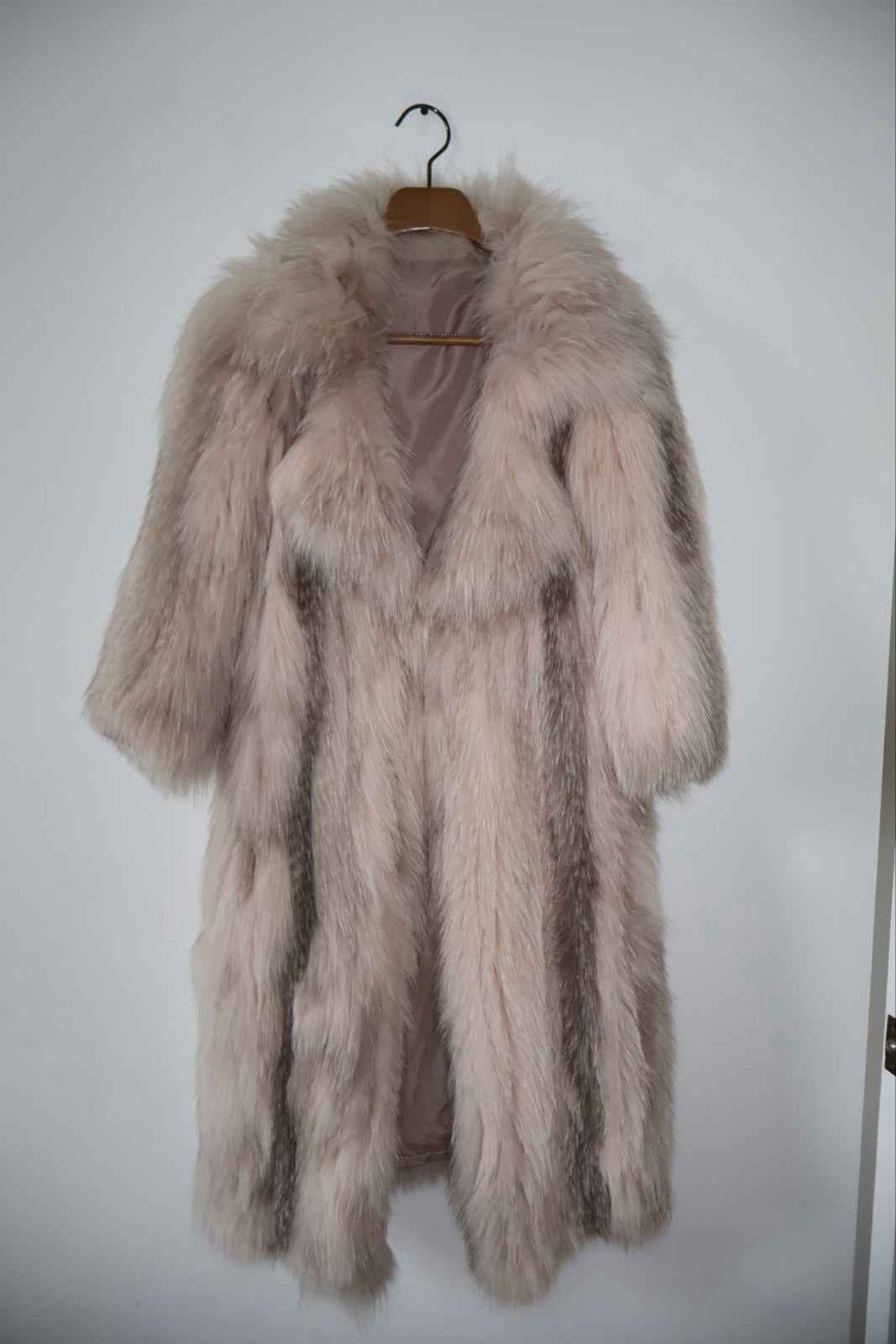 Preowned Knitted Long Pink Fox Fur Coat Real Fur Soft Fluffy  XS
